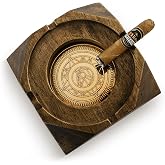 Wooden Cigar Ashtray Accessories for Cigarettes - Indoor Outdoor Patio Home Office Use - Quadrangular Wooden Brown Ash Tray Gift Set for Men Great Decor for Home Office or Bar