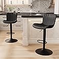 YOUNIKE Black Bar Stools Set of 2 Upholstered Modern Swivel Counter Height Bar Chair with Back Adjustable Kitchen Island Tall Faux Leather Padded Barstools Metal Breakfast