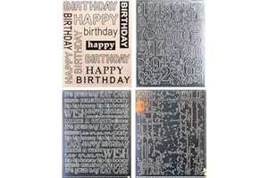 Kwan Crafts 4 pcs Different Style Happy Birthday Numbers Ink Plastic Embossing Folders for Card Making Scrapbooking and Other Paper Crafts