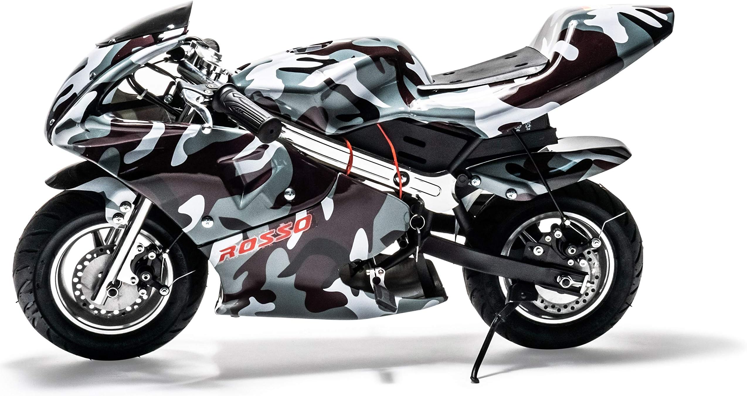 Rosso Motors Kids Pocket Bike Ride On with 1000W 36V Battery Electric Power Lights in Urban Camo for Kids, 3-Speed Control for Child Safety