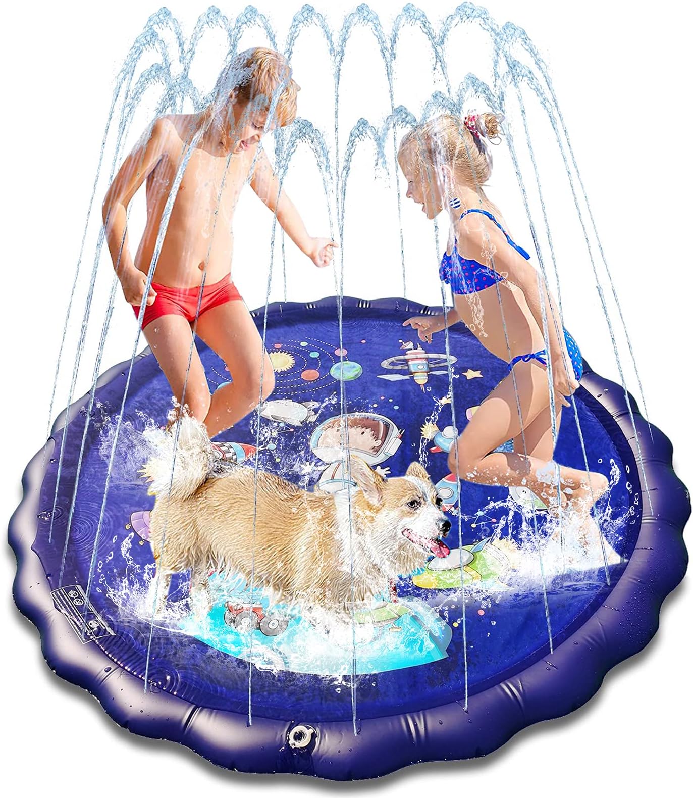 Heawell Tech Sprinkle and Splash Play Mat, 170cm Splash Pad Water Play Mat Party Anti-Slip BPA Free, Toys for Kids/Dogs and Family Activities