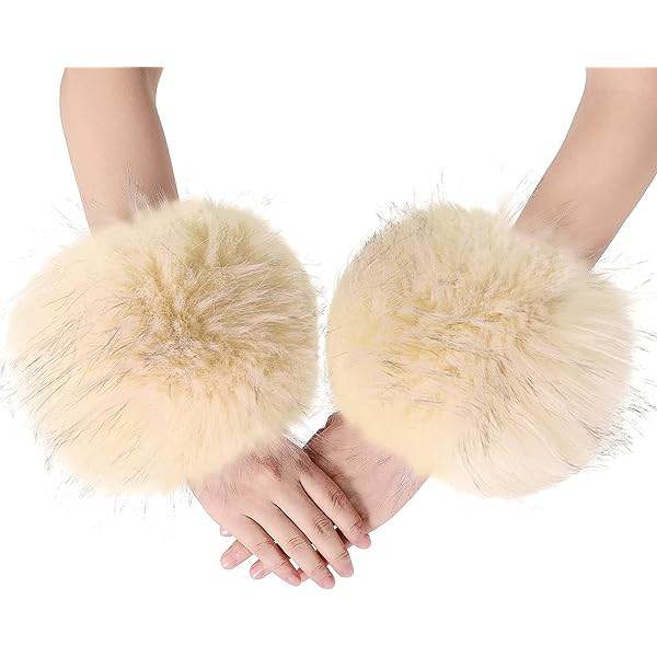 Tngan Winter Faux Fur Arm Warmers Short Furry Wrist Band Ring Cuff