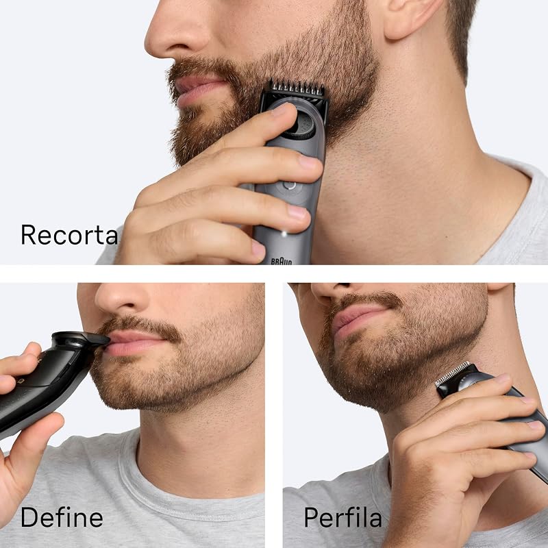 Braun Beard Trimmer Series 5 BT5525, Barbeiro recarregável resistente à água, +5 acessórios de barbear, 120 min de autonomia, 40 comprimentos, lâmina ultra afiada, cinza