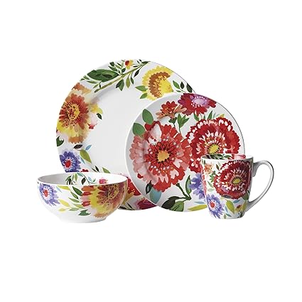 Gourmet Basics by Mikasa Zinnia Garden 16-Piece Dinnerware Set, Service For 4