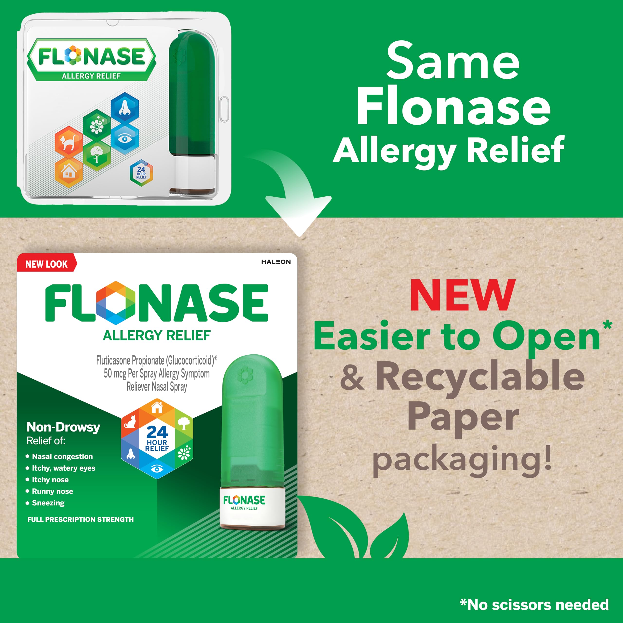 Flonase Allergy Relief Nasal Spray, 24 Hour Non Drowsy Allergy Medicine, Metered Nasal Spray - 72 Sprays - Fall and Seasonal Allergy Relief