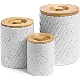Gennua Kitchen Ceramic Canister Set for Kitchen Countertop & Pantry – 3 Airtight Food Storage Containers for Flour, Sugar & More – Durable White Ceramic with Bamboo Lids