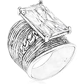 JEAN RACHEL JEWELRY 925 Sterling Silver Ring - Chain Shield with Baguette Cubic Zirconia Vintage Design - Hypoallergenic, Lead & Nickel Free - Artisan Handcrafted Statement Rings for Women