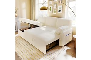 AMERLIFE Sofa Bed, Sleeper Sofa- 2 in 1 Pull Out Couch Bed with Storage Chaise for Living Room, Sofa Sleeper with Pull Out Bed, White Sherpa Couch
