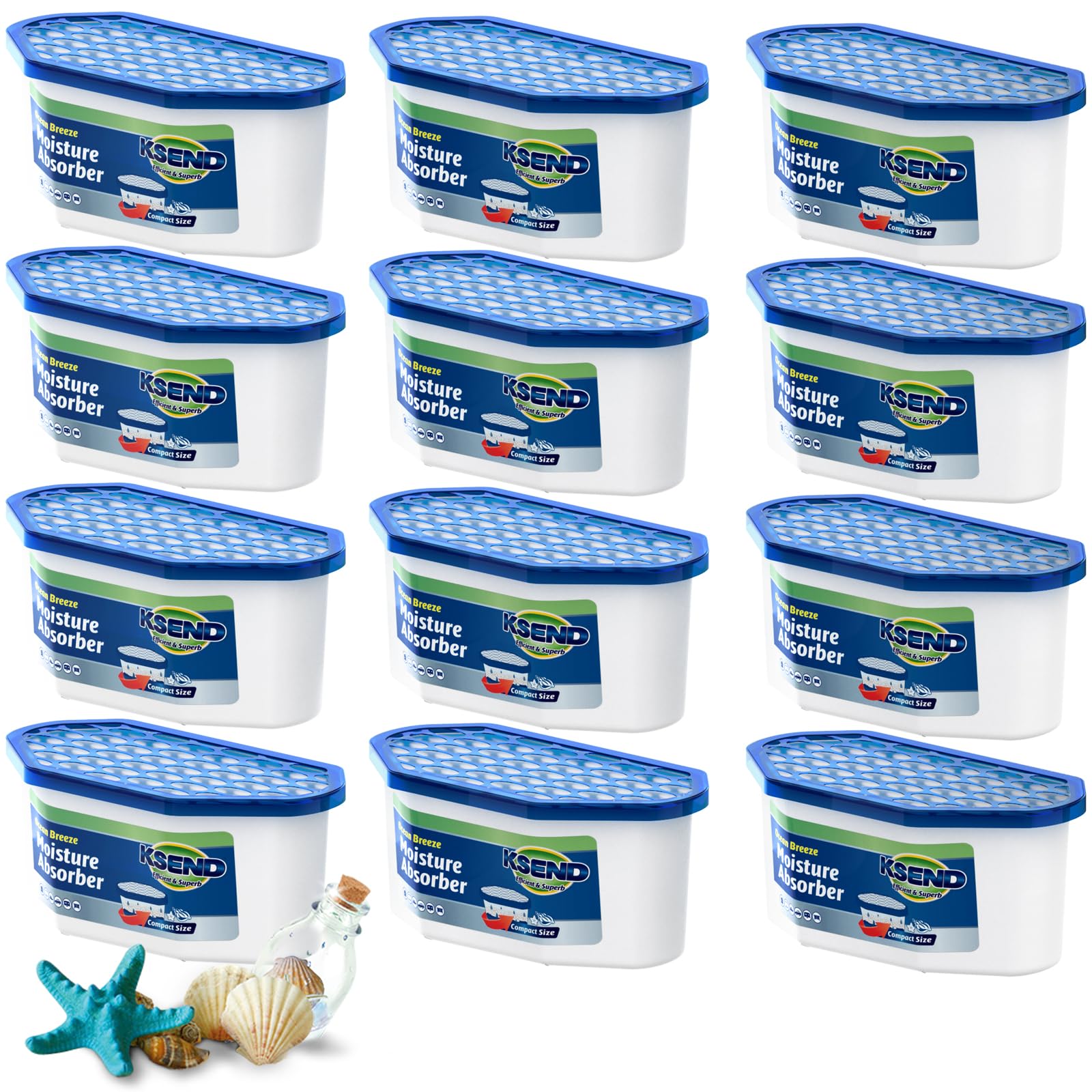 Photo 1 of Ksend Moisture Absorbers, 12 Pack, Compact Dehumidifier for Closet, Efficient Humidity Absorber Boxes, Moisture Absorber for Closet, Odor Eliminator with Ocean Fragrance, Navy Blue, 6.4oz, 300ml