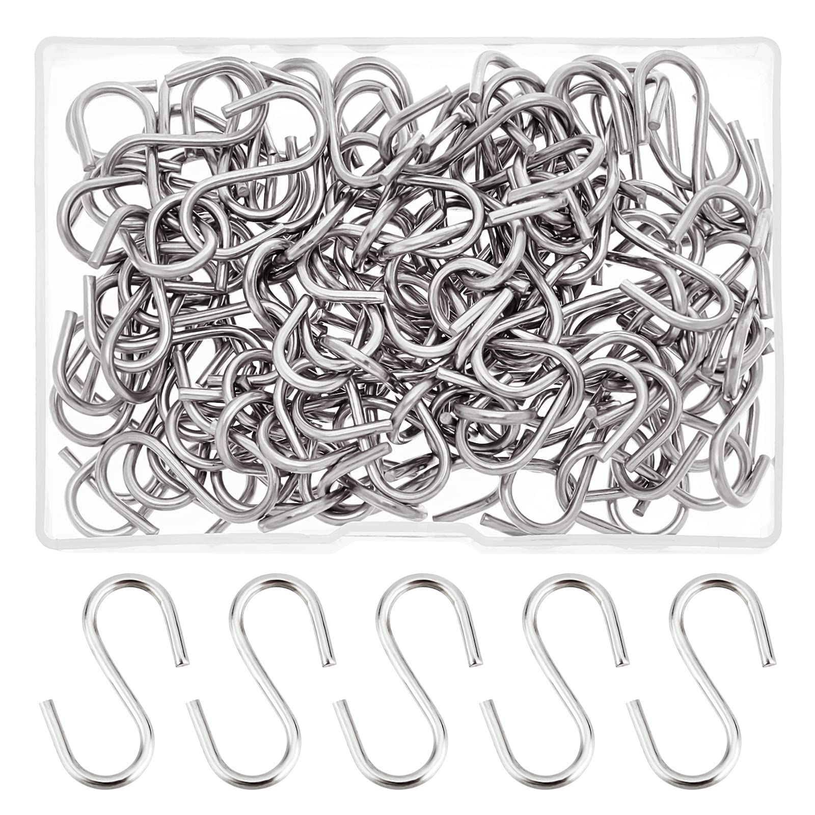PH PandaHall 100pcs Mini S Hooks, 304 Stainless Steel Heavy Duty S-Shaped Hanging Hooks Connectors S Hook Ornament Storage Hook for Kitchen Utensils Office Garden Pot Plants Crafts Jewelry Hanging