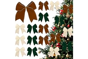 ASTNIC 12 PCS Christmas Velvet Bows，5.9Inch Xmas Velvet Ribbon Bows Christmas Tree Topper Bow Vintage Christmas Ornaments for