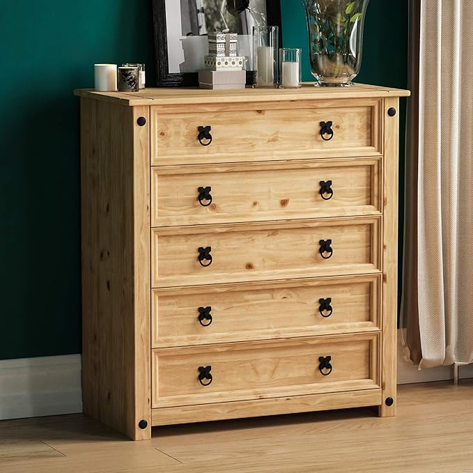 Vida Designs Corona Chest Of Drawers, 5 Drawer, Rustic, Solid Pine Wood