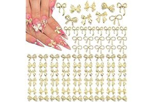 RODAKY 80PCS Gold Bow Charms 8 Styles Metal Alloy Bowknot Gems 3D Nail Art Decoration Cute Charms for Manicure Design