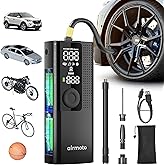 Airmoto Tire Inflator Portable Air Compressor - Air Pump for Car Tires with Digital Pressure Gauge, LED Light and Auto Shut-Off Function - Cordless Pump for Car, Motorcycle, Bicycle, Ball