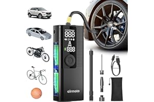 Airmoto Tire Inflator Portable Air Compressor - Air Pump for Car Tires with Tire Pressure Gauge (120 PSI) - One Click Smart P