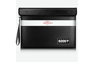 Vailoin Fireproof Document Bag with Waterproof Zipper,6200°F Insulated Fire Water Proof Money Pouch,Fireproof Envelopes for Cash,Fire Proof Bag for Important Documents, Valuables(13.9"x10.6",Black)