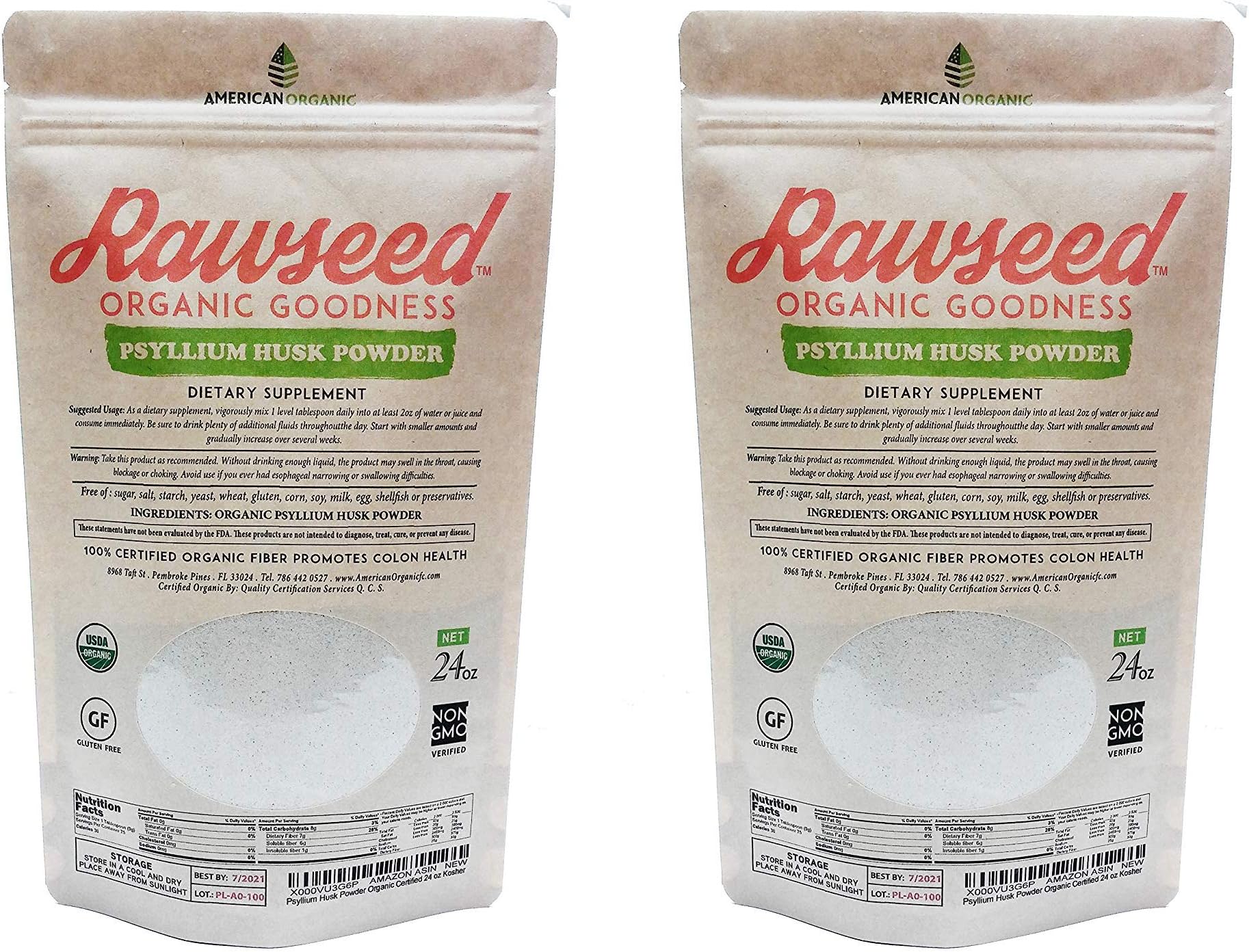 Rawseed Organic Psyllium Husk Powder 24 oz 2 Pack (3 lbs) Easy-to-Mix, Non-GMO, Gluten-Free