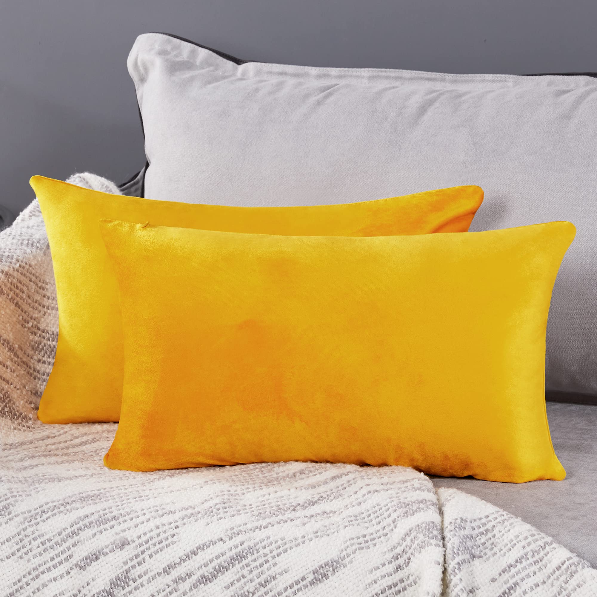 Deconovo Set of 2 Cushion Covers 30 x 50 cm Velour Pillow Case Yellow Serin Cushion Cover Cheap
