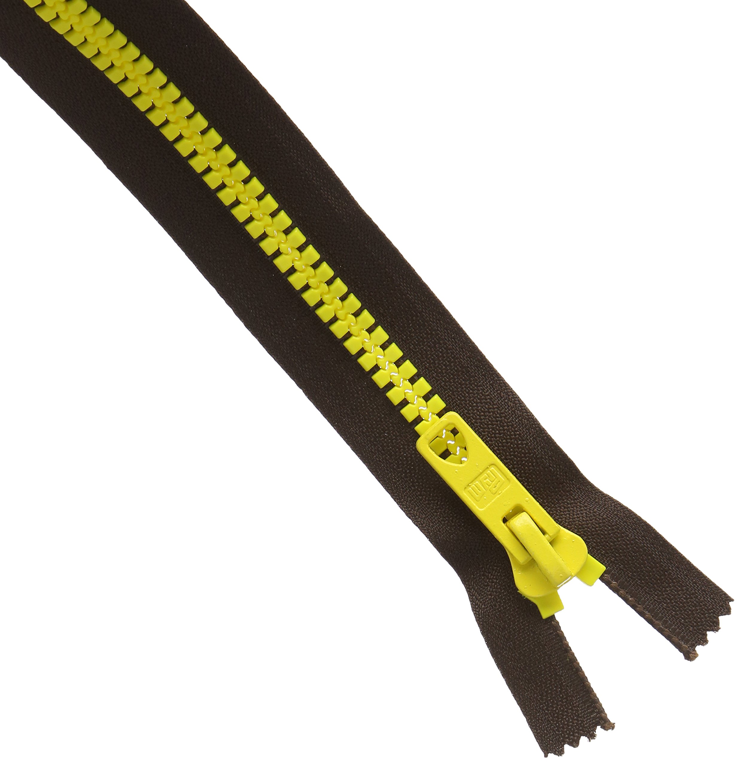 Prym S12 Dark Brown Zip with Yellow Chunky Teeth Bicolour Open-End Zip Fastener, Plastic, Multi-Colour, 40 cm