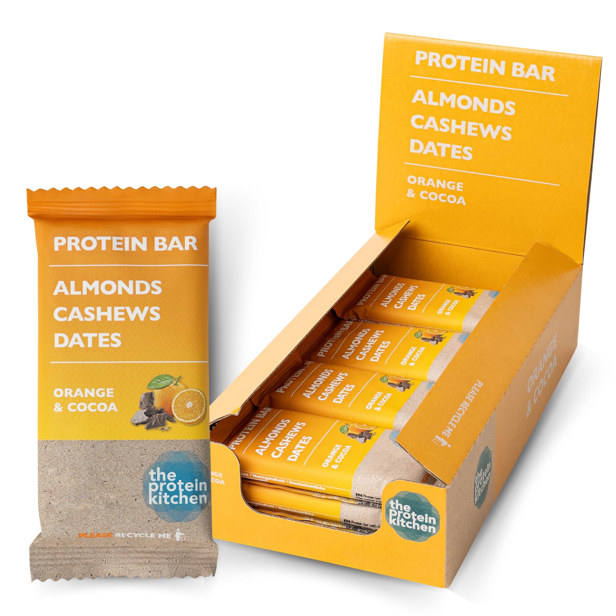 The Protein Kitchen 100% Natural Protein Bars (12 x 50g) - No Added Sugar, Nutritional Protein Bars - Orange & Cocoa - Plant-based, Snack Bars