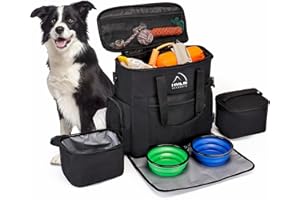 HMLIN OUTOOORS 6 Set Dog Travel Bag, Dog Travel Accessories Includes 2 Travel Dog Food Container,2 Collapsible Dog Bowls, 1 Placemat, Dog Travel Essentials