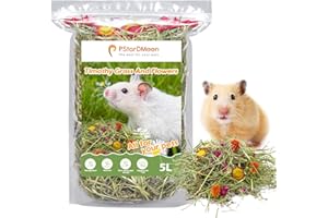 PStarDMoon Pure Natural Hamsters Bedding Nesting, Small Animal Habitat Decoration, Hamster Cages Accessories, Pet Litter for Dwarf Syrian Hamsters, Gerbils, mices, Degus (Timothy and Flower, 5L)
