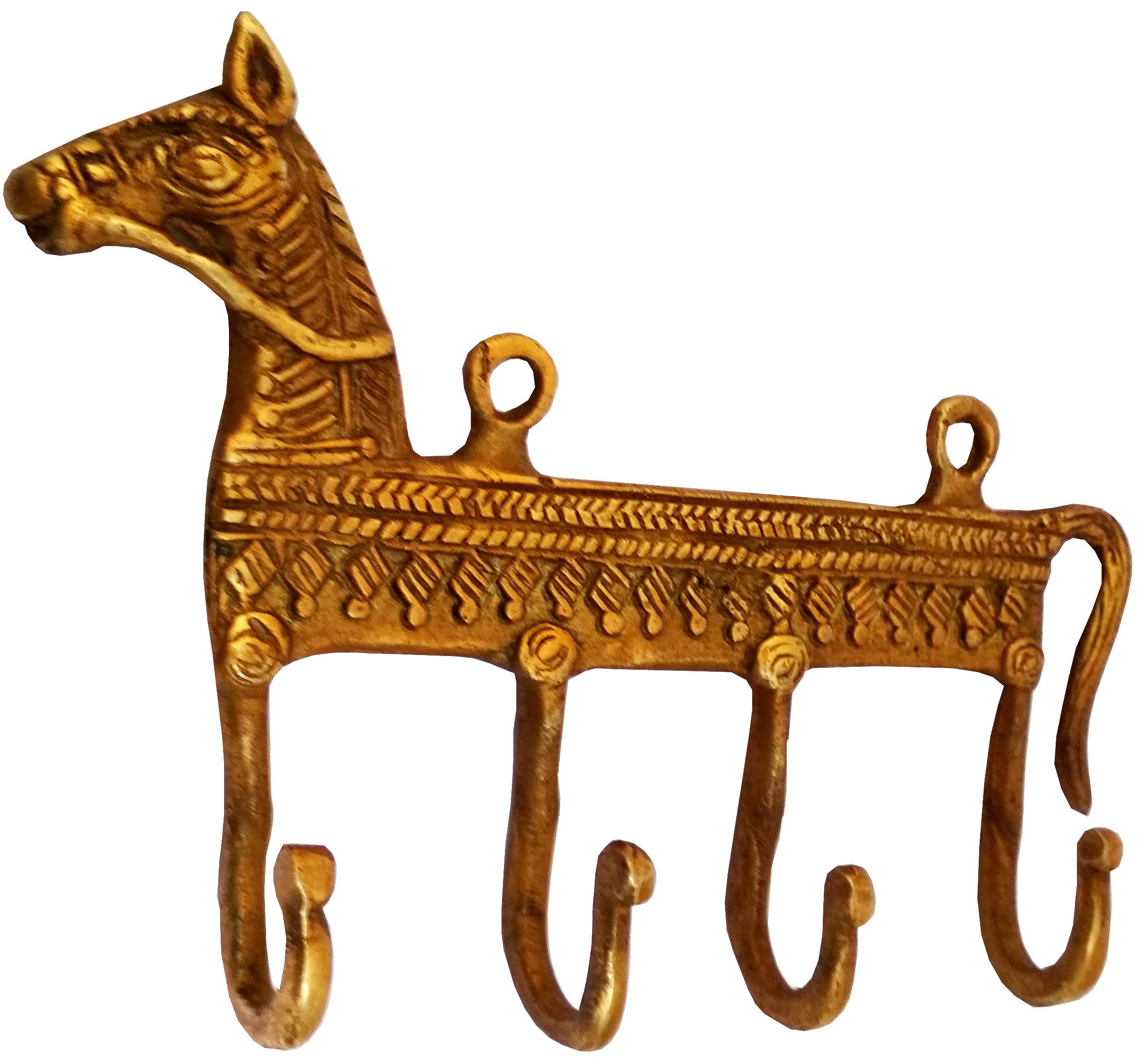 Purpledip Brass Wall Hook 'Horse Affair': Vintage Design Coat Clothes Hanger (11733)