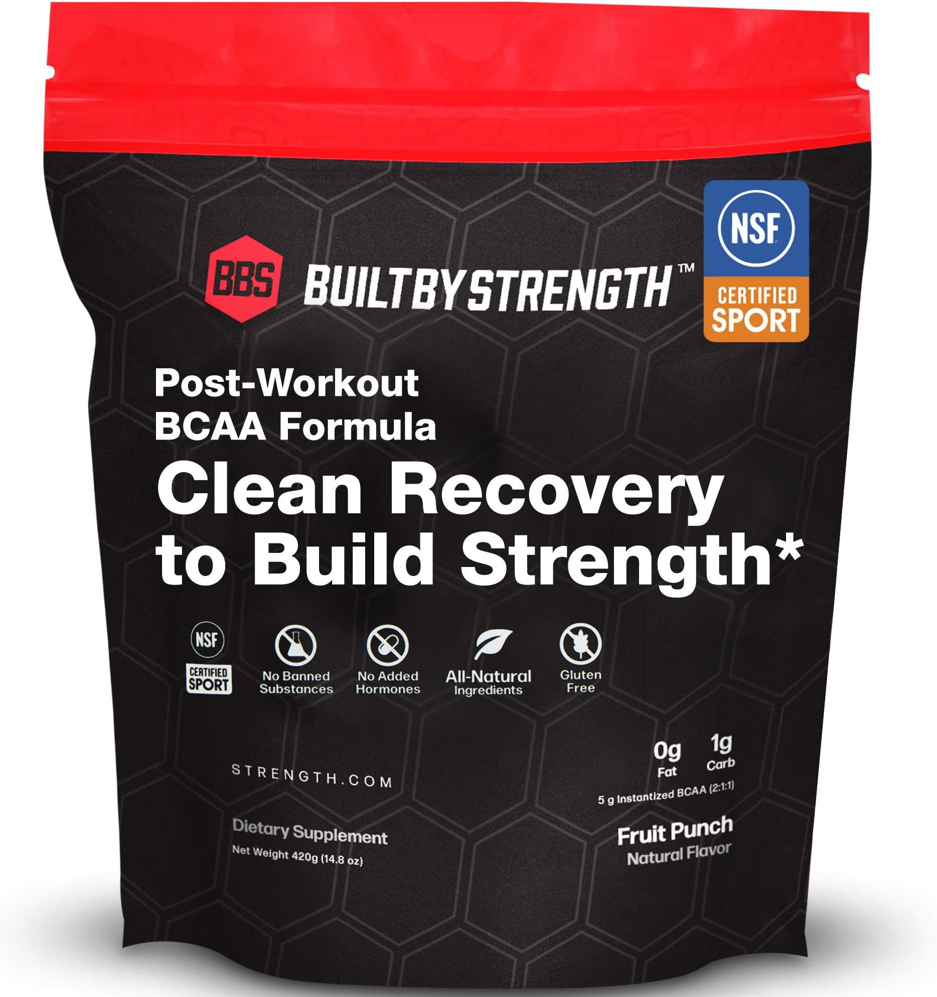 BuiltByStrength Post Workout Recovery Drink - NSF Certified Pure BCAA, Creatine and Glutamine Fruit Punch Blend - Tastes Great, Dissolves Completely and Easily With No Gritty After Taste (30 Servings)