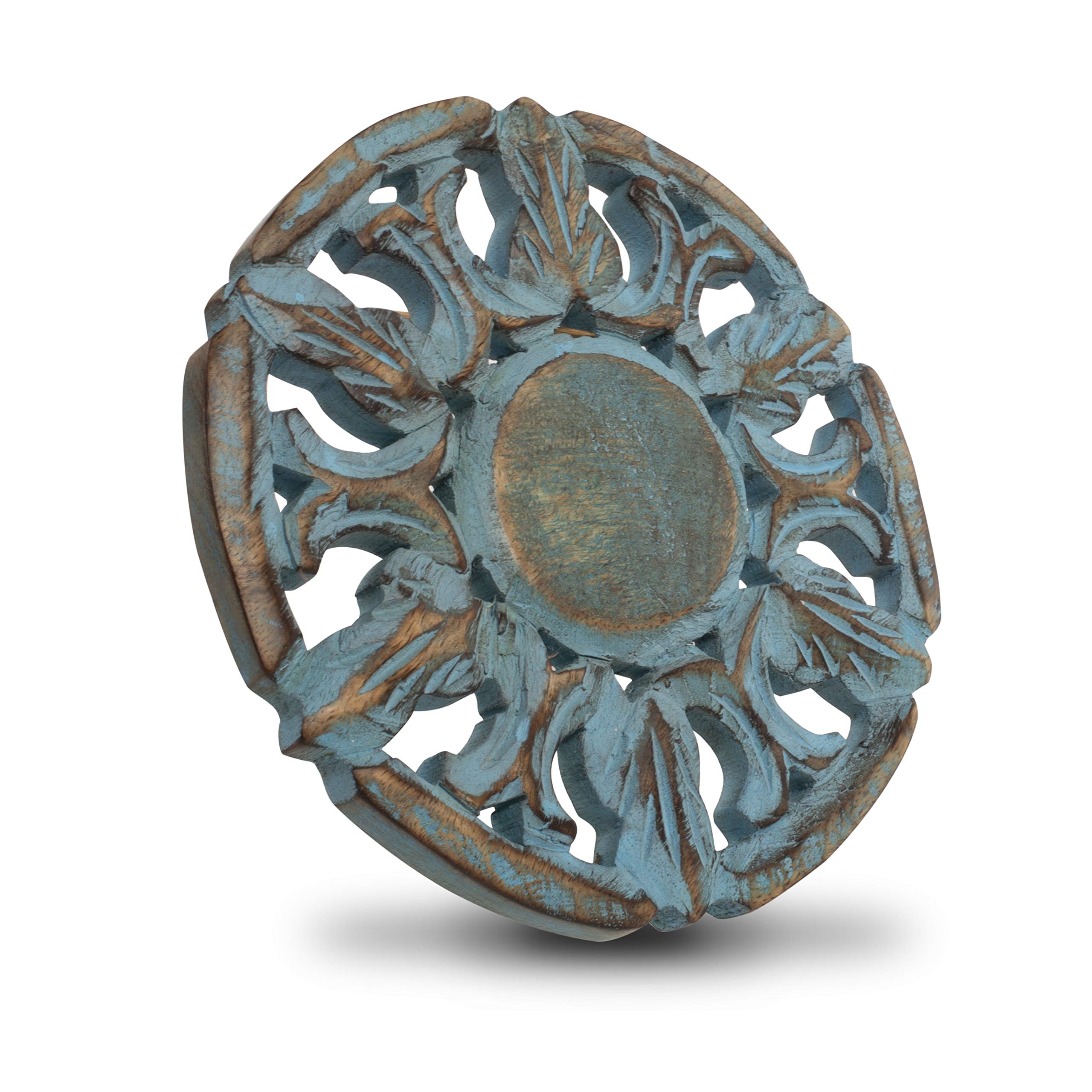 Handmade Wooden Trivet For Hot Dishes Plates & Pots Holder Hot Pad For Kitchen & Dining Table Decor Cookware Heat Resistant Rustic Decorative Carvings Tabletop Home & Dining Table Essentials (Blue)