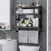 GcdPai Towel Racks Wall Mounted Bamboo Bathroom Storage Shelves Organizer Toilet Paper Adjustable Shelf Over The Toilet Stora
