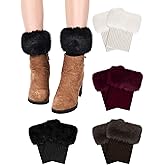 Pangda 4 Pairs Women Faux Fur Leg Warmers for Winter - Furry Fuzzy Knitted Boot Socks