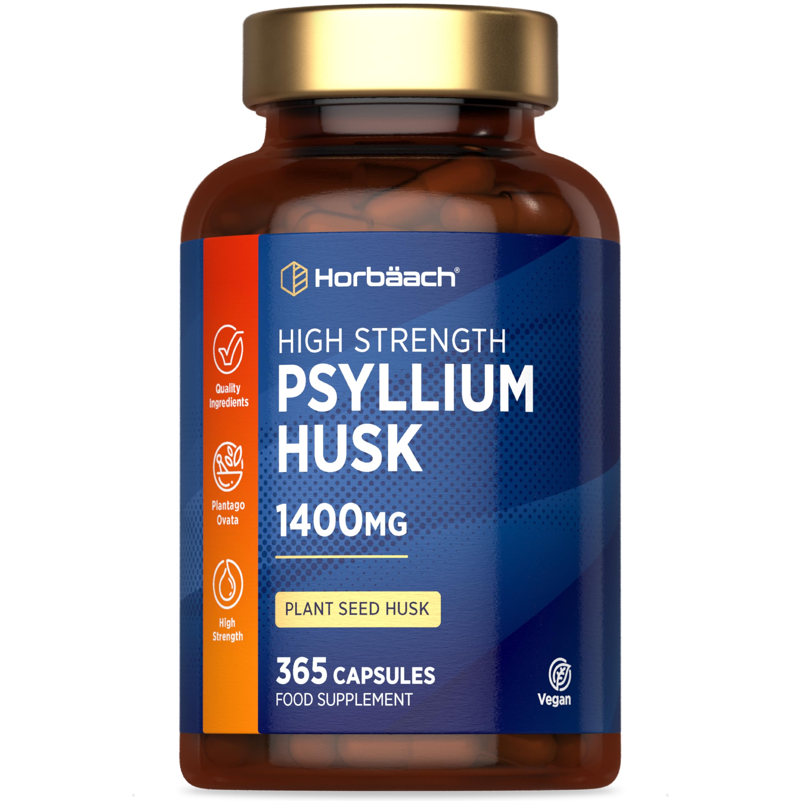 Psyllium Husk Capsules 1400mg | Fibre Supplement | 365 Vegan Capsules (6-Month Supply) | High Strength Psyllium Husk Powder | Natural Prebiotic | by Horbaach