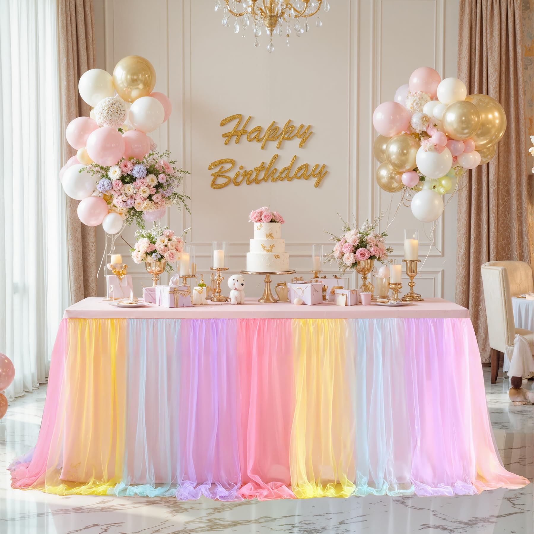 Pastel Rainbow Table Cloths for Parties Tulle Table