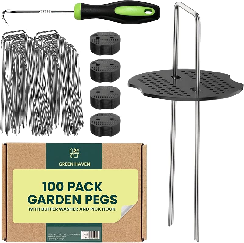 Green Haven 100 Pack Garden Pegs Heavy Duty Membrane Stakes 15cm Galvanised