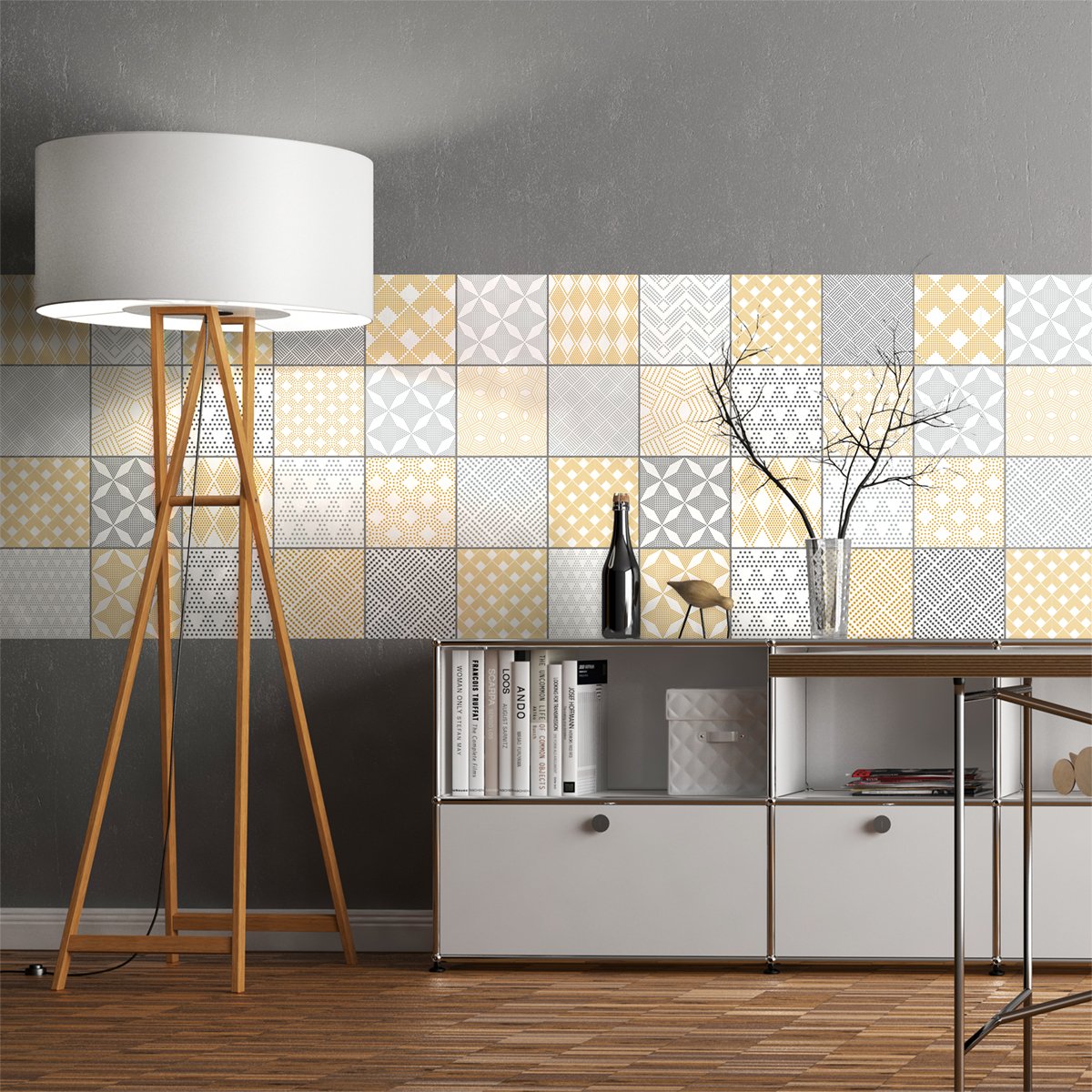 Ambiance Sticker Self-Adhesive Decorative Wall Decal Cement Tile for Bathroom and Kitchen Jersey - Pack of 9 Stickers of 10 x 10 cm