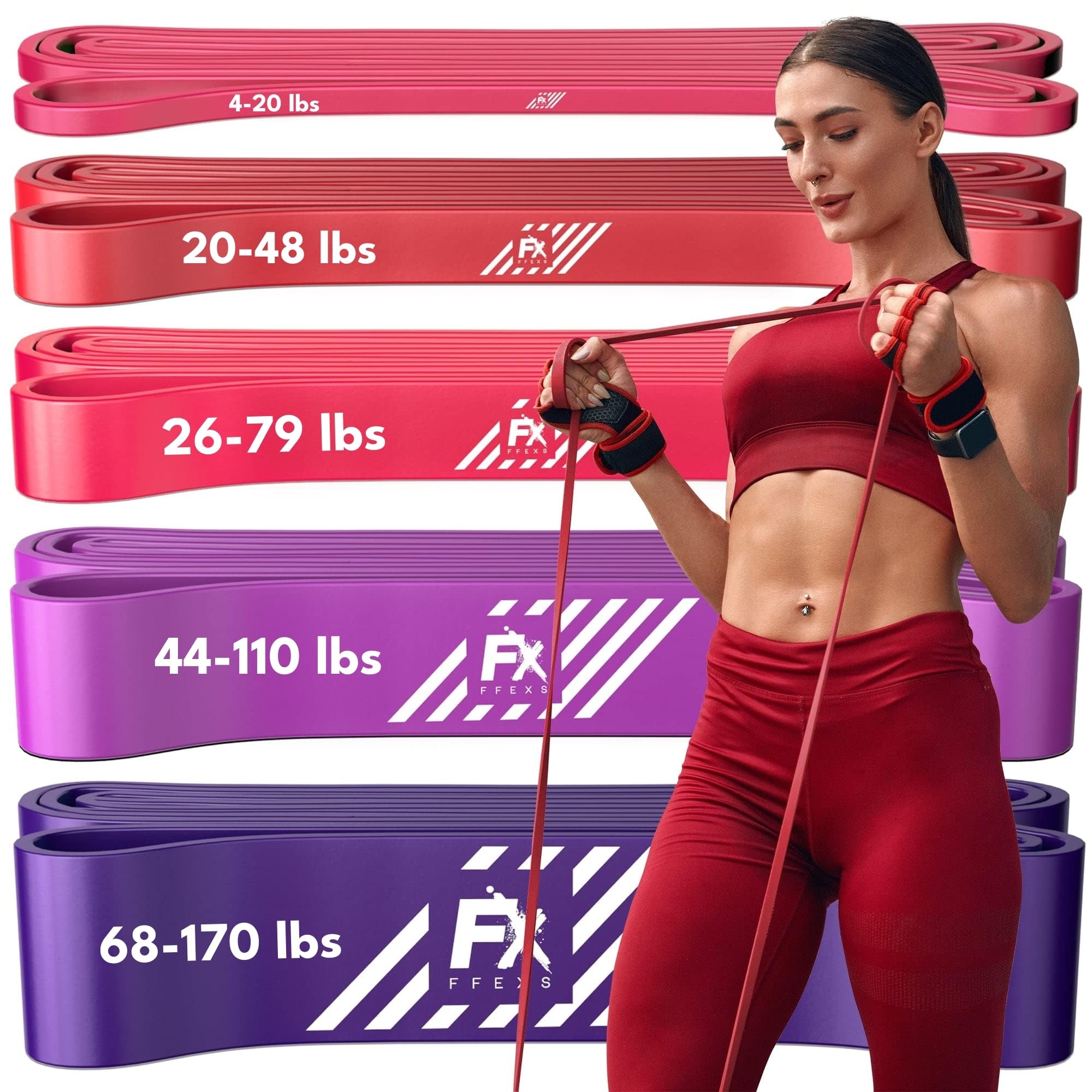 FX FFEXS Resistance Bands Set Men - Exercise Bands Durable Latex - Pull Up Bands Gym - Stretch Bands for Exercise - Workout Bands Fitness - Elastic Bands Gym - Men & Women - All Strength Levels