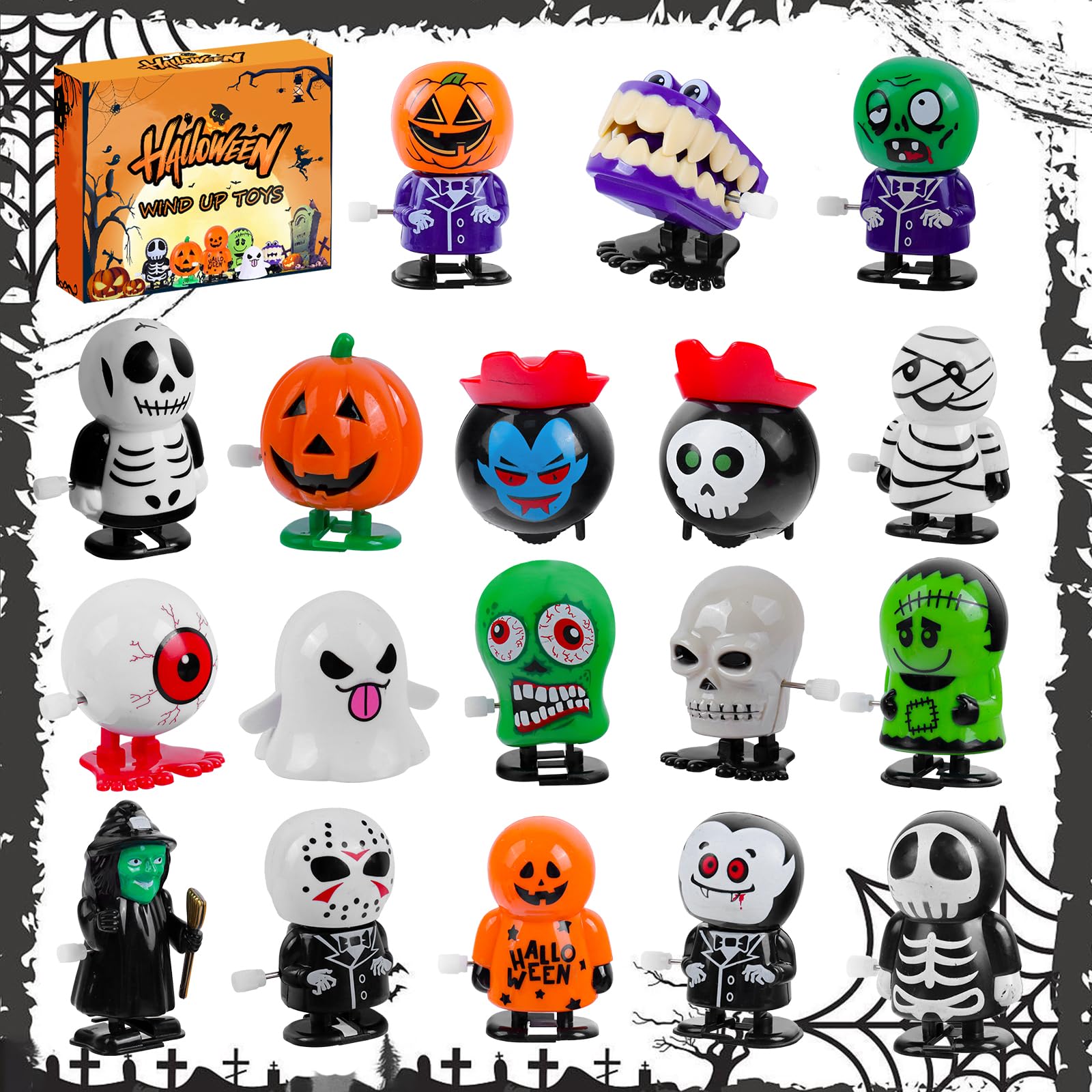 Photo 1 of 18 Pcs Halloween Wind Up Toys for kids, Assorted Novelty Toys for Halloween Party Favors Supplies, Assortment Toys for Trick or Treat Goody Bag Filler Treat Bag Stuffers Halloween Treats Prizes