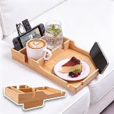 Vellabliss Couch Tray Insert with 2 Cup Holders, 2-in-1 Bamboo Insert &amp; Flat Sofa Organizer, Fits Sectionals or Ottomans for Drinks, Snacks and Remotes, 15.35" x 9.84"