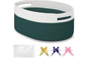 BOSROTY Small Woven Basket with Gift Bags and Ribbons, Empty Gift Basket, Basket for Gifts, Gift Basket for Women Men, Shelf Baskets, Small Cat Dog Pet Toy Basket, 13”x 9”x 5.5”, Dark Green