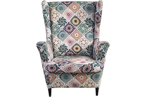 CRFATOP Printed Wing Chair Slipcovers 2 Piece Stretch Wingback Chair Cover Spandex Fabric Wingback Armchair Covers with Elastic Bottom for Living Room Bedroom Wingback Chair (A49)