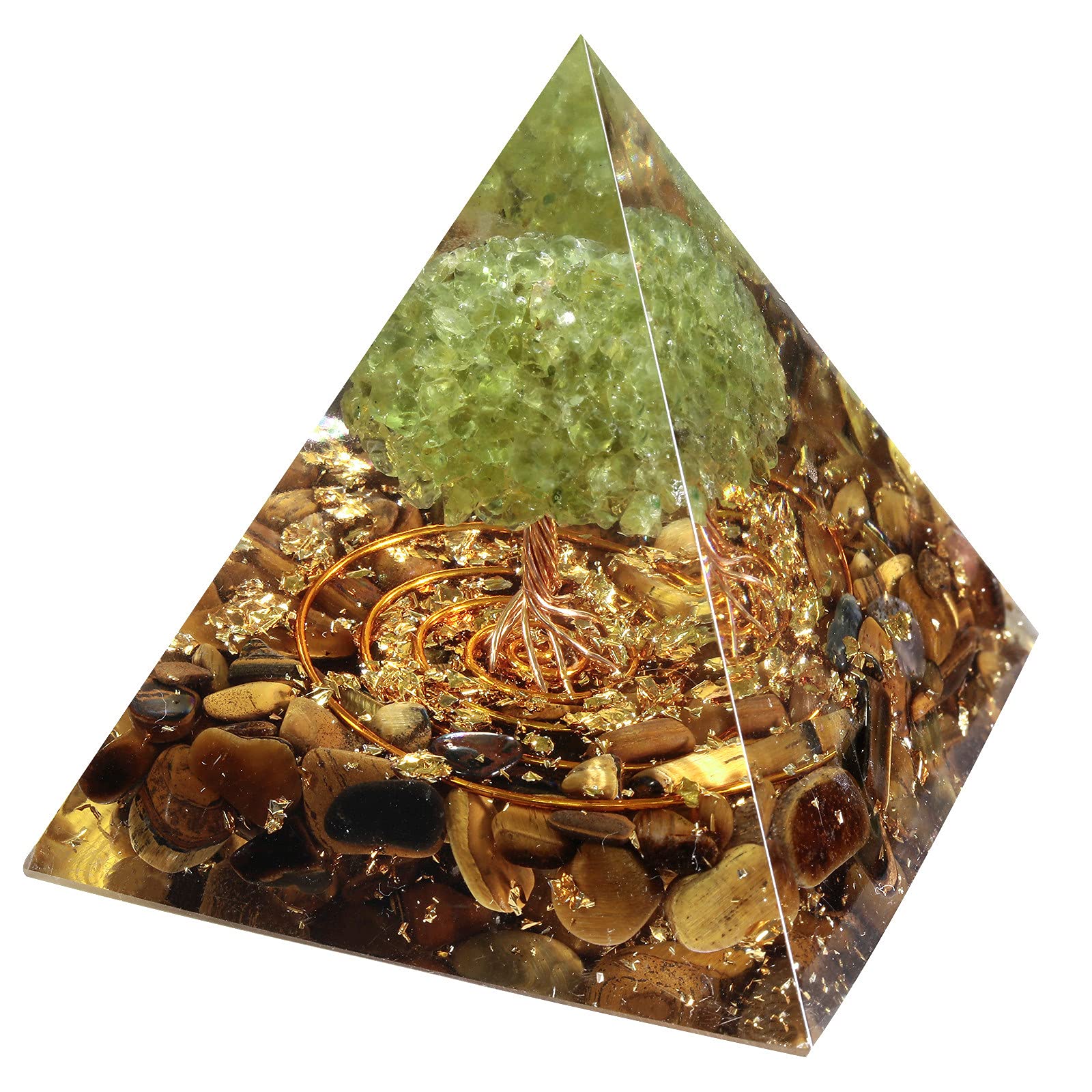 Nupuyai Tiger's Eye Tree of Life Crystal Pyramid, Spiritual Ornament Quartz Point Spiral Reiki Healing Figurine for Protection with Gift Box