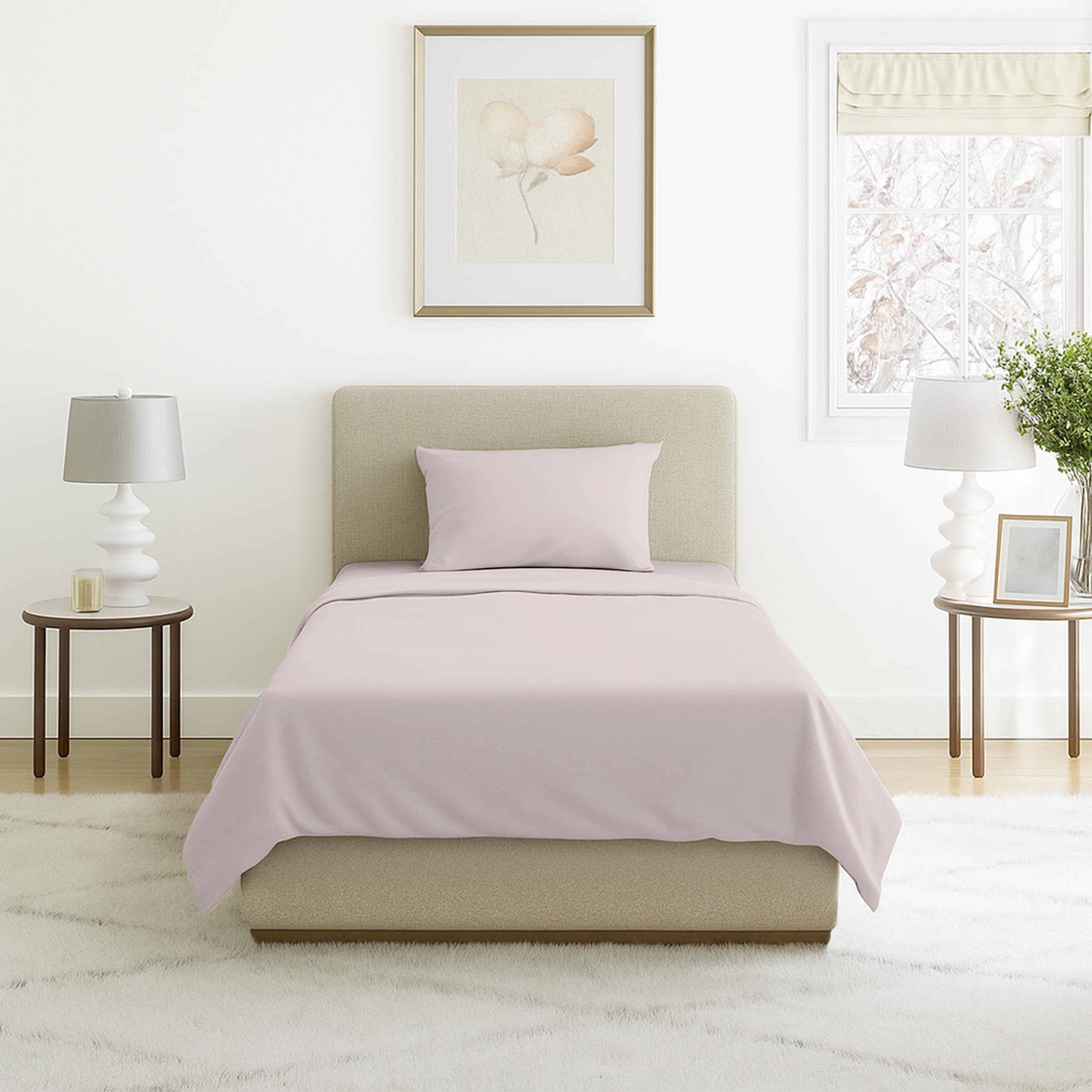 Lavish Home Brushed Microfiber Sheet Set-3 Piece Bed Linens-Fitted & Flat Sheets, Plus Pillowcase-Wrinkle, Stain & Fade Resistant (Twin XL, Beige)