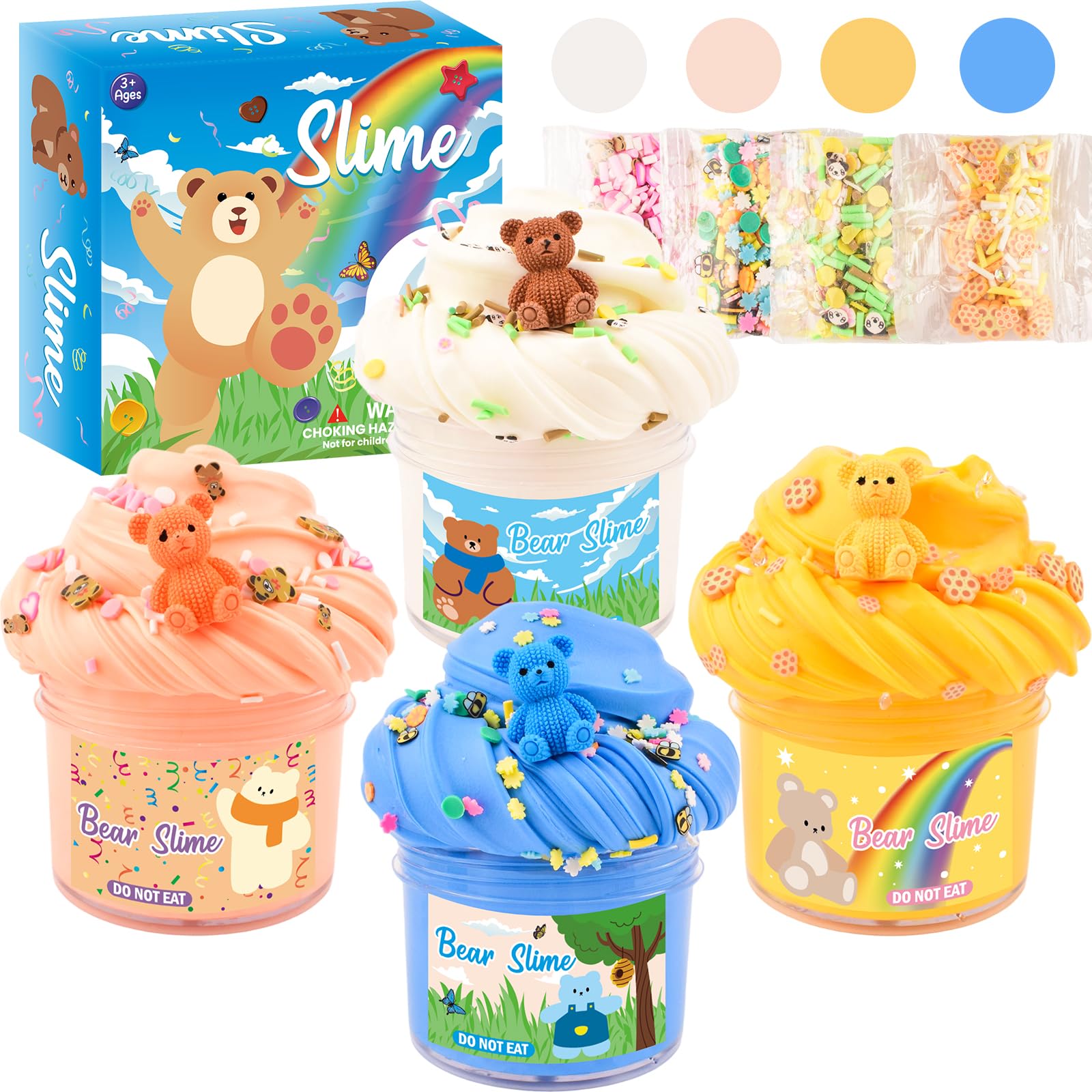 4 Pack Butter Slime Kit, Cute Stuff for Kid Bear Slimes Kits, Super Soft and Non-Sticky, Stress Relief Toy for Kids Education Girls and Boys with Cute Charms Add-ins, Birthday Party Favors — image 1