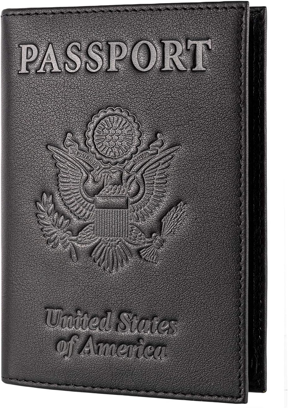 RFID Blocking Genuine Leather Passport Case Cover Holder Travel Wallet (US Black)