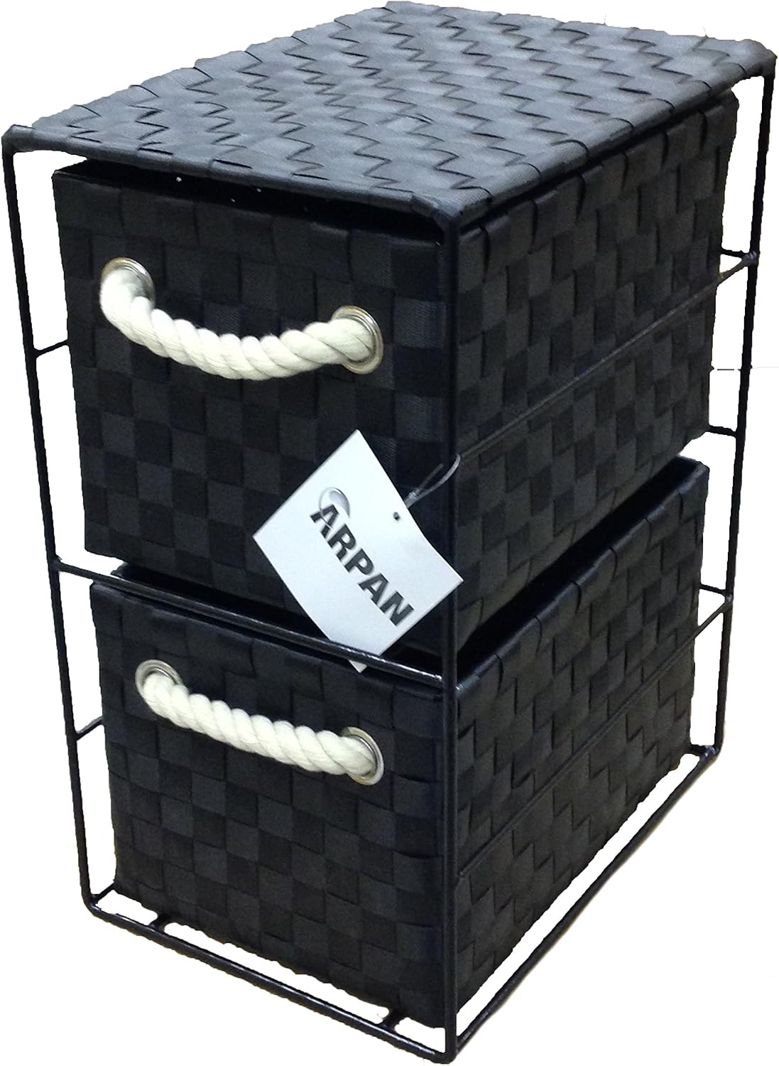 ARPAN Black 2-Drawer Storage Unit, Basket Drawer Unit for Bathroom Bedroom or Office Storage (18 x 25 x 33 cm)