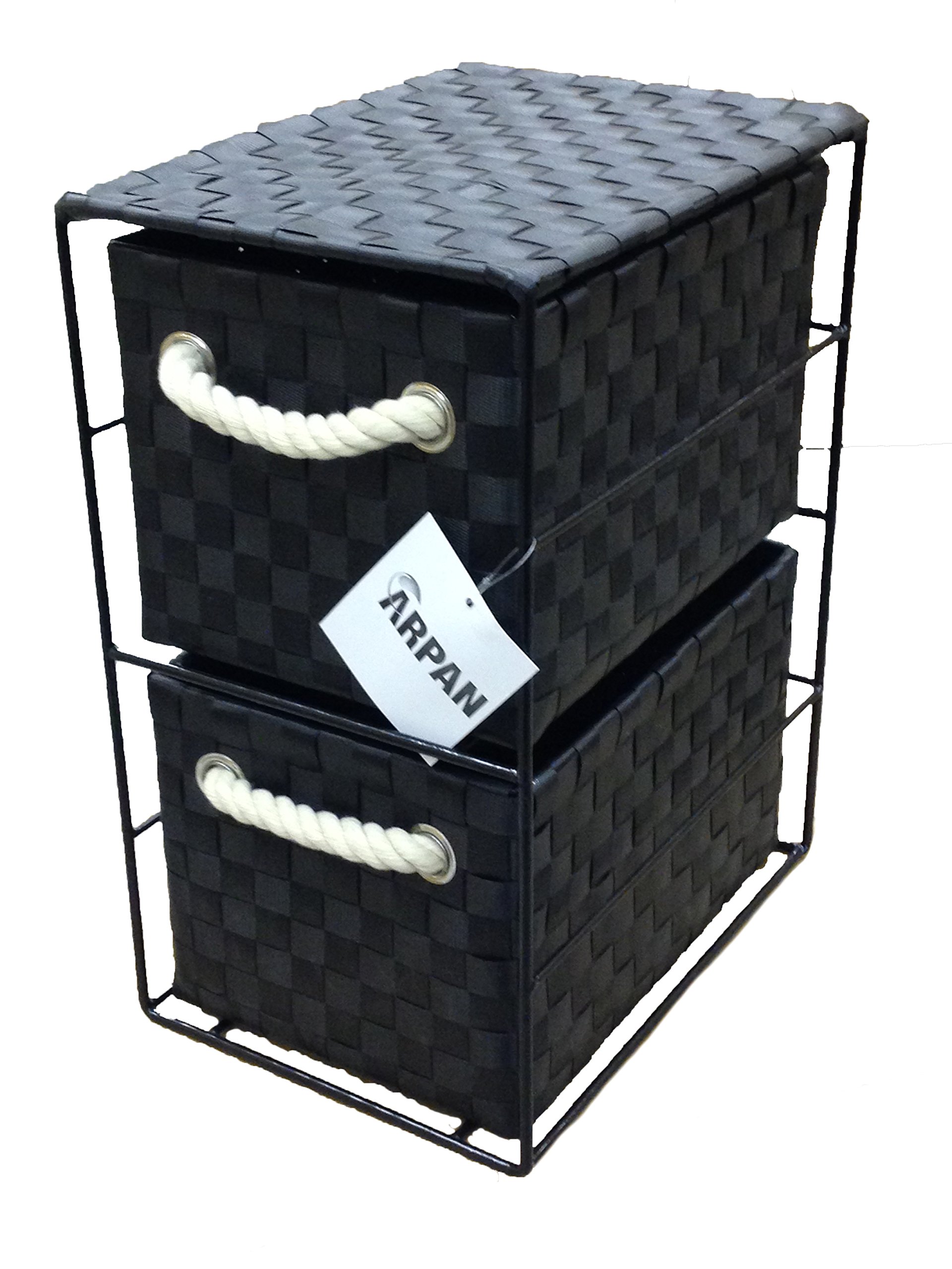 ARPAN Black 2-Drawer Storage Unit, Basket Drawer Unit for Bathroom, Bedroom or Office Storage (18 x 25 x 33 cm)