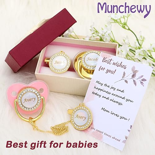 Bling Pacifier Personalized Name, Gold Pacifier with Gift Box and