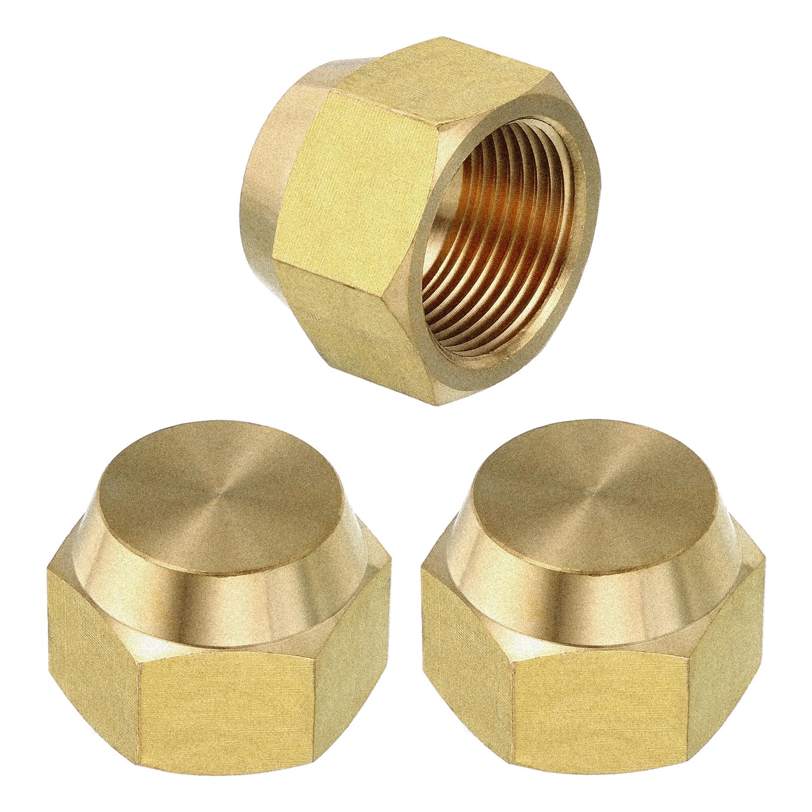 PATIKIL 3/4" Brass Flare Cap, 1-1/16UNF Female Thread 3Pcs SAE Flare Fitting 45 Degree Hex Pipe Fittings for Air Conditioner Refrigeration
