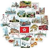 Navy Peony Cosmopolitan Hong Kong Travel Stickers (28pcs) - Watercolor, Hong Kong-Themed Vacation Decals for Journals, Scrapbooks, Luggage, Tumbler