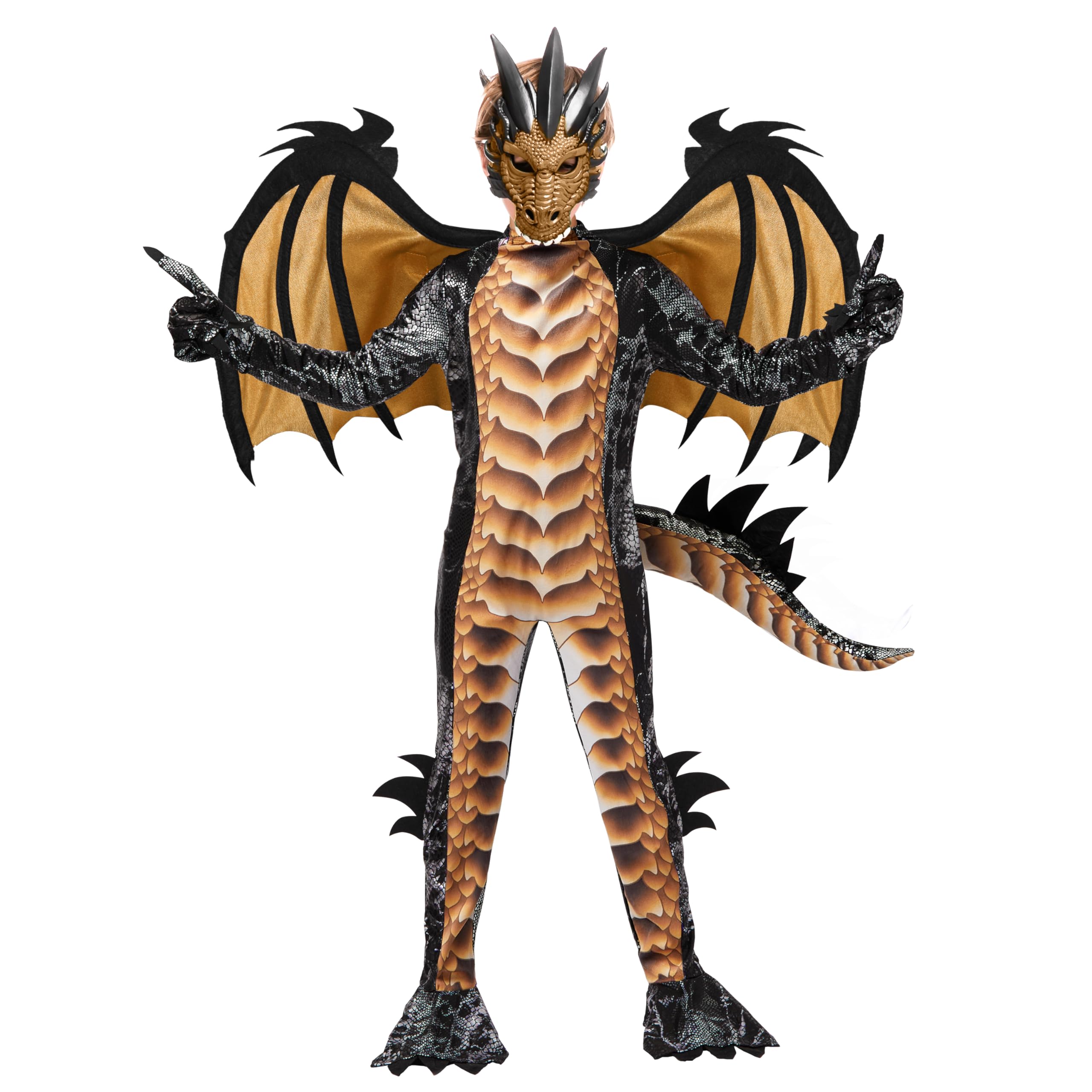 Photo 1 of Spooktacular Creations Halloween Kids Gold dragon Costume, Boys Dragon Wings, Tail and Mask Set for Halloween Dress Up
